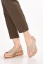 Genuine Leather Women's Comfortable Daily Sandals Elnr.564 Beige - 6