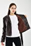 Belted Brown Zipperless Short Women's Faux Leather Jacket - 4