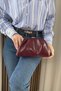 Women's Claret Red Clutch with Gold Accessories Bag - Gold Buckled Clutch Bag , Suitable for Daily Use and Events