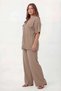 Waist Tie Detailed V-Neck Women's Plus Size Jacket and Trousers Set Mink - 3