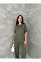 Women's Crew Neck Stone Detailed Pocketed Shiny Double Set - 4