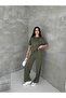 Women's Crew Neck Stone Detailed Pocketed Shiny Double Set - 3