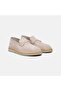 Men's Beige Straw Detail Suede Leather Loafers