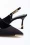 Women's Stiletto Heel U Stiletto Black Satin Toe Accessories with Stones - 2