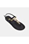 Women's Black Gold Buckle Accessory Flip Flop Leather Sandals - 7