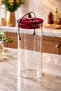 1000 ml Borosilicate Glass Airtight Jar with Red Fabric Cover and Bamboo Lids, Diameter: 8 Cm, Height: 25 cm