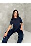 Women's Crew Neck Stone Detailed Pocketed Shiny Double Set - 3