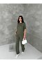 Women's Crew Neck Stone Detailed Pocketed Shiny Double Set - 5