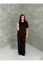 Women's Crew Neck Stone Detailed Pocketed Shiny Double Set - 2