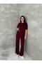 Women's Crew Neck Stone Detailed Pocketed Shiny Double Set - 4