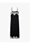 Square Neck Sleeveless Lace Detailed Satin Midi Dress - 4