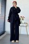 Premium Design Side Bag Ruffled Double Set - Black - 6