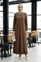 Women's Brown Crystal Fabric Stone Detailed Long Hijab Dress
