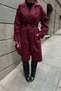 Women's Burgundy Lined Oversized Belt Piece Trench Coat Esr012 - 2