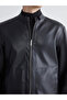 Southblue Black Stand Collar Men's Leather Look Jacket - 3