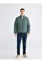 Green Standard Fit Stand Collar Men's Puffer Jacket - 2