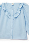 Buttoned Crew Neck Long Sleeve Ruffle Detail Blouse - 4