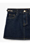 Cotton A-Line Skirt with Pocketed Slits and Detailed Design Denim - 6