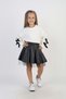 Girl's Belt bow applique tutu detailed pu Leather skirt - black - 6-7 years - 5