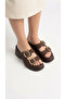 Double Buckle Detail High Wedge Heel Lu Suede Comfortable Women's Summer Slipper Sandals - 3