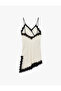 V-Neck Rope Strap D Lace Detailed Asymmetrical Cut Midi Satin Dress - 5