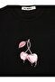 Slim Fit Short Sleeve Crew Neck Cherry Printed Cropped T-Shirt - 5