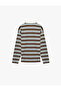 Comfortable Fit Cotton Buttons Long Sleeve Polo Collar Striped T-Shirt - 4