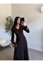 Coffee Stretch Fabric Slit Long Dress - 2