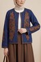 Denim Jacket with Embroidered Front and Sleeves - Navy Blue - 4