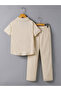 Boys Beige Linen Blend Shirt and Trousers Set - 2