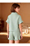 Girls Green Ruffle Hem Short Sleeve Shirt and Pyjama Set - 4