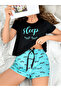 Black Graphic Print T-Shirt and Shorts Set - 4