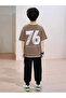 Boys Beige Number Print T-Shirt and Pants Set - 3