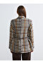 Women's Tweed Blazer Jacket with Plaid Belt - 5
