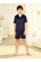 Boys Navy Blue Striped Shirt and Shorts Pyjama Set - 7