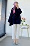 Tencel Hijab Tunic with Side Shawl Detail - Navy Blue - 6