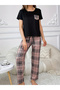 Black Plaid Pocket Print T-Shirt and Shorts Set