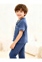 Boys Navy Blue Short Sleeve Shirt and Pyjama Set - 8