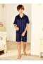 Boys Navy Blue Striped Shirt and Shorts Pyjama Set - 6