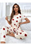 Cream Heart Print T-Shirt and Pyjama Set - 3