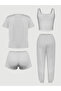 Pack of 4 - Slogan Text Print T-Shirt, Cami, Shorts and Pyjama Set - 2