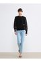 Black Crew Neck Lace Detailed Women's Knitwear Sweater - 3