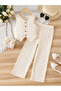 Girls Beige Buttoned Waistcoat and Trousers Set - 2