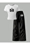 Girls Black Graphic Print T-Shirt and Trousers Set - 3