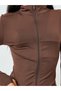 Brown Contour Stitch Detail Zip-Up Jacket and Leggings Set - 5