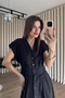 Black Gold Buttoned Pleated Shirt Dress