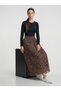Apsen Women's Brown Leopard Printed Pack Elastic Waist Maxi Skirt Drapey A-Line Lined 2204-90 - 7
