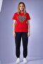Women's Casual Sports Set Leopard Heart Patterned T-Shirt Tracksuit Set Wide Cut Cotton Piece Oversized