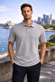 Men's Trend Patterned Gray Polo Neck Linen T-Shirt - 4