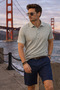 Men's Patterned Premium Green Linen Polo Neck T-Shirt - 2